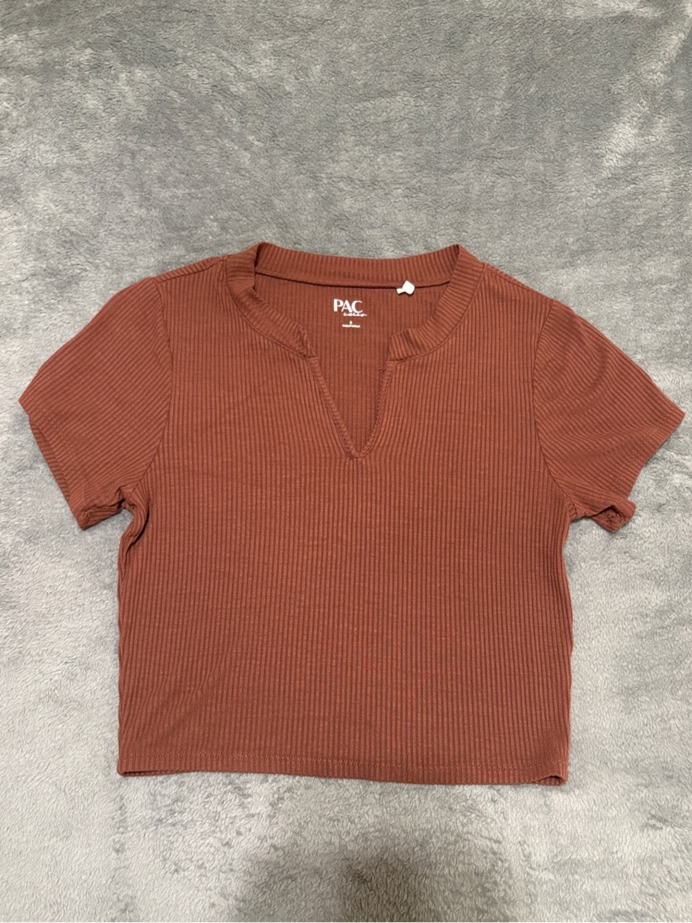 Pacsun Women's brown Ribbed V-Neck Short Sleeve Top